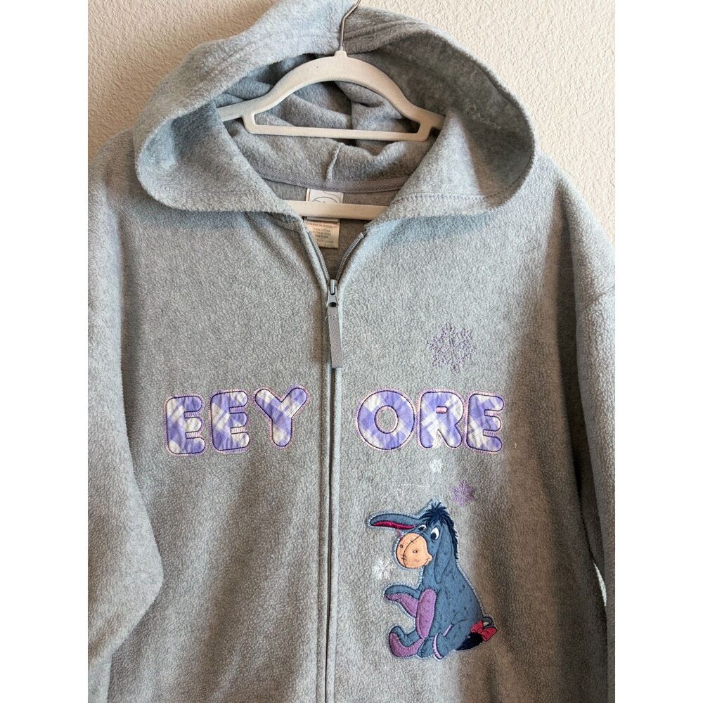 Vintage Y2K Disney Eeyore Grey Fleece Oversized Jacket Plaid 2XL Kidcore Comfy